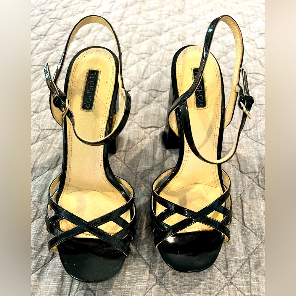 TopShop black patent sandals size 7.5